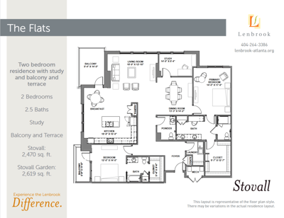 Architectural floor plan of a two-bedroom residence