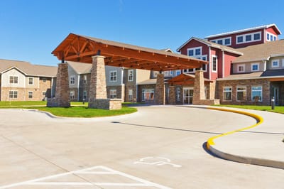 Exterior view of a senior living facility entrance