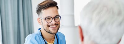 Healthcare worker engaging with a resident
