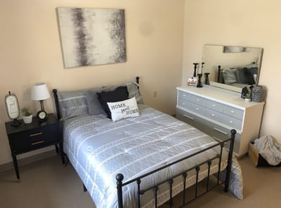 Cozy bedroom with a bed and dresser