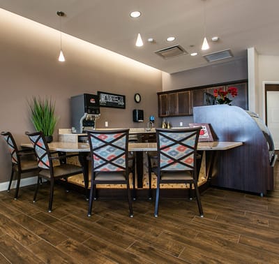 Modern dining area with stylish seating and decor
