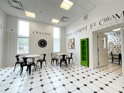 Interior view of a stylish activity room