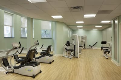 Interior view of a fitness area with exercise equipment