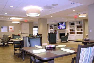 Dining area with tables and modern decor
