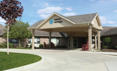 Front entrance of Adams Heritage assisted living facility