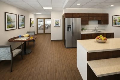 Bright kitchen and dining area with modern furnishings