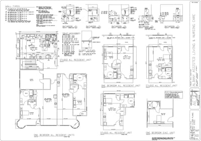Architectural floor plan of assisted living units