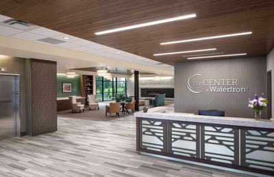 Bright and modern lobby area with seating