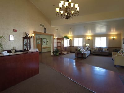 Bright and welcoming lobby area with seating and decor