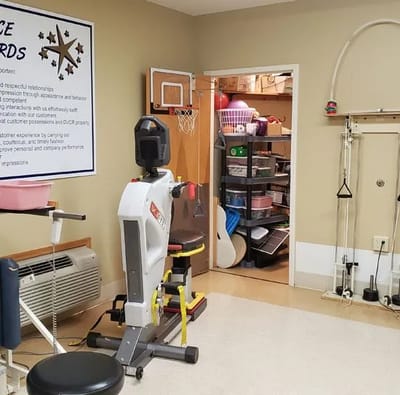 Physical therapy equipment in a rehabilitation room