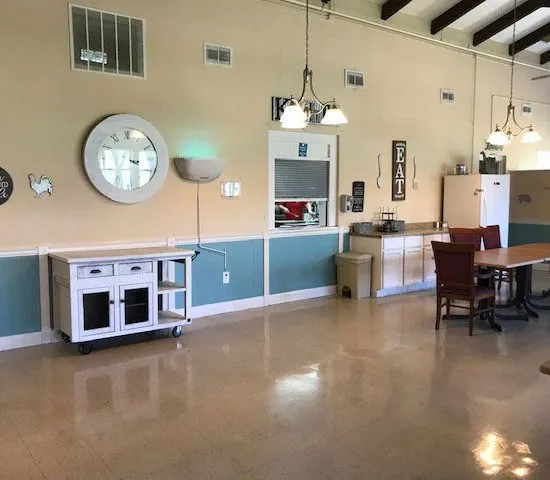 Common area with dining tables and decor