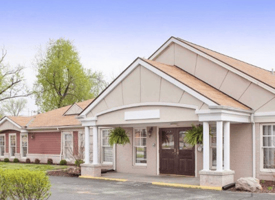 Exterior view of a senior living facility entrance
