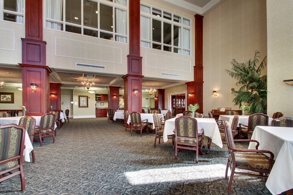 Elegant dining area with tables and chairs