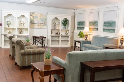 Comfortable common area with seating and decor