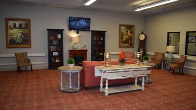 Comfortable common area with seating and decor