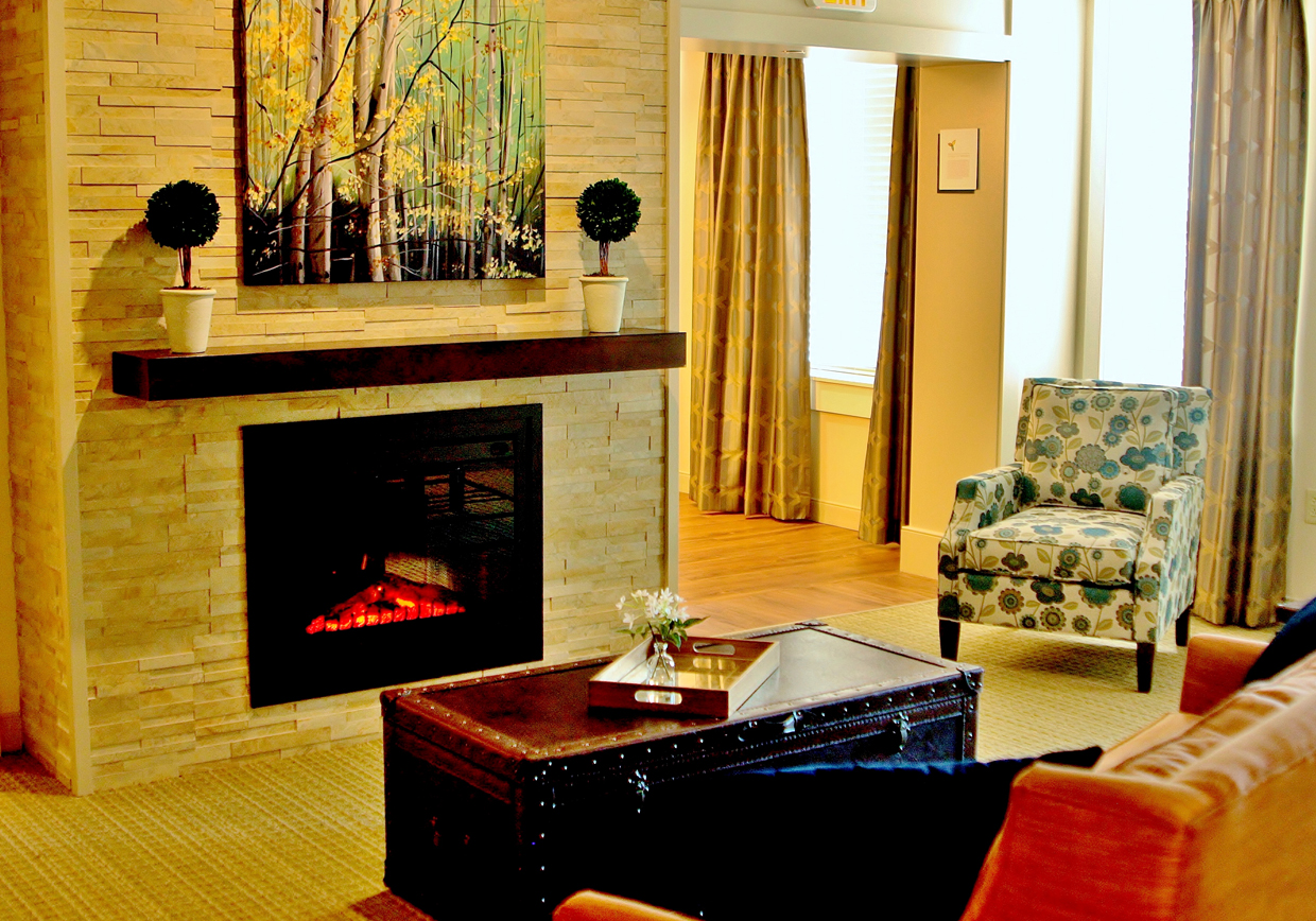 Interior lounge area with seating and decor