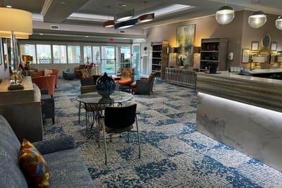 Bright and welcoming common area with seating
