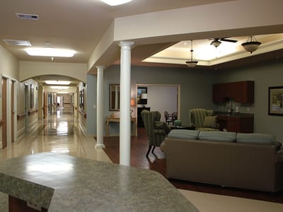 Interior common area with seating and kitchenette