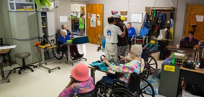 Residents participating in an activity in a common area