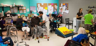 Residents participating in an indoor activity session