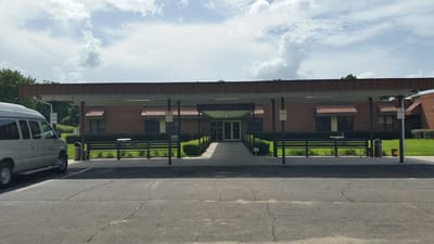 Front entrance of a senior care facility