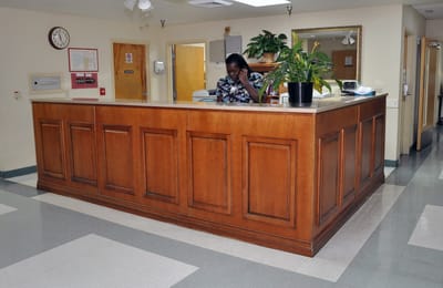 Receptionist at the nursing home front desk