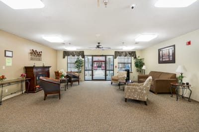 Interior common area with seating and natural light