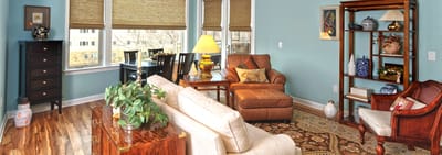 Bright and cozy interior living space with furniture