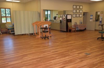 Bright interior common area with wooden flooring