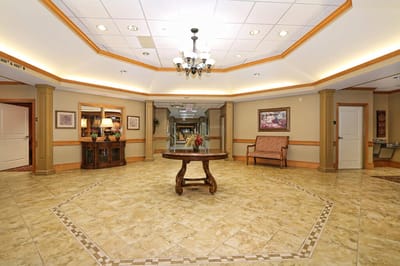 Interior view of a welcoming lobby with seating