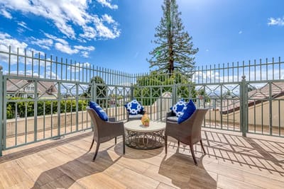 Outdoor seating area with chairs and a table