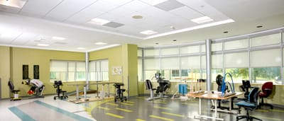 Rehabilitative interior space with equipment