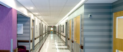 Interior hallway of a senior living facility
