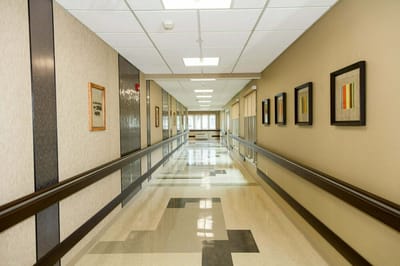 Bright corridor with artwork on the walls