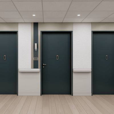 Interior hallway with multiple doors