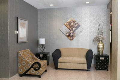 Cozy seating area in a modern lobby