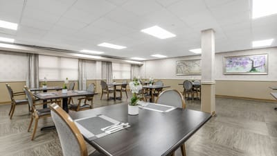 Dining area with tables set for meals