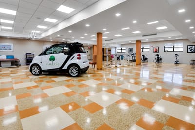 Interior view of a therapy room with a smart car