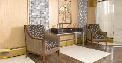 Elegant interior seating area with artistic decor