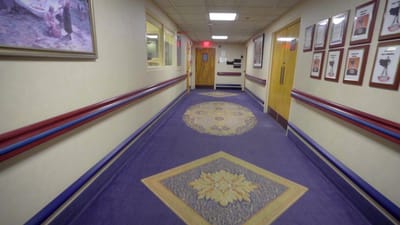 Interior hallway of a senior living facility