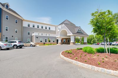 Exterior view of a senior living facility entrance