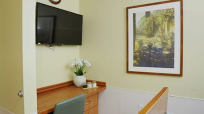 Interior view of a resident's room with decor
