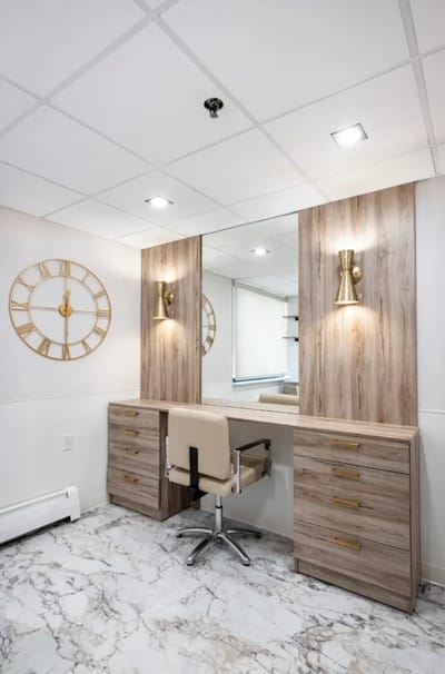 Stylish beauty salon with elegant decor and lighting