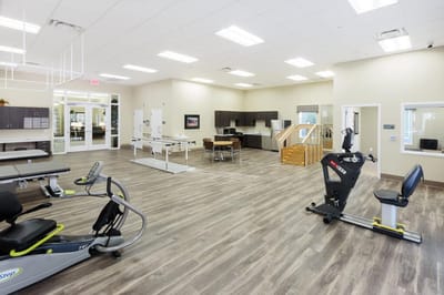 Interior of a physical therapy room with equipment