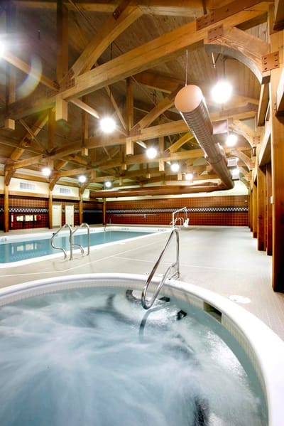 Interior view of a serene swimming pool area
