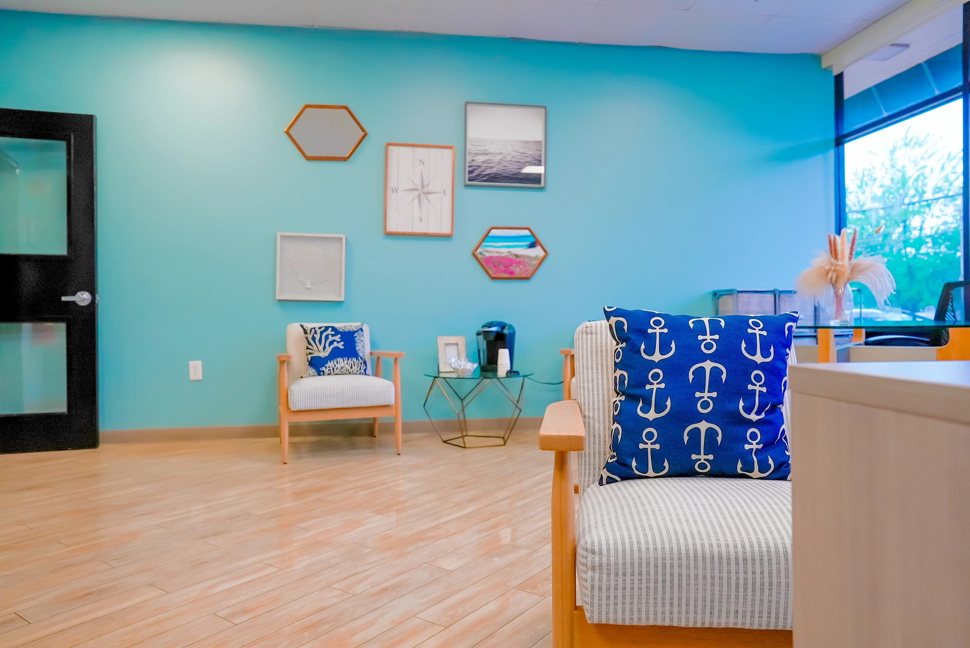 Bright interior common area with comfortable seating