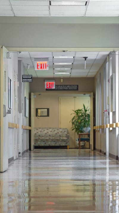Bright corridor in a senior living facility