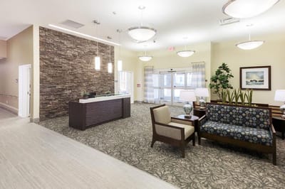 Lobby area with modern seating and decor
