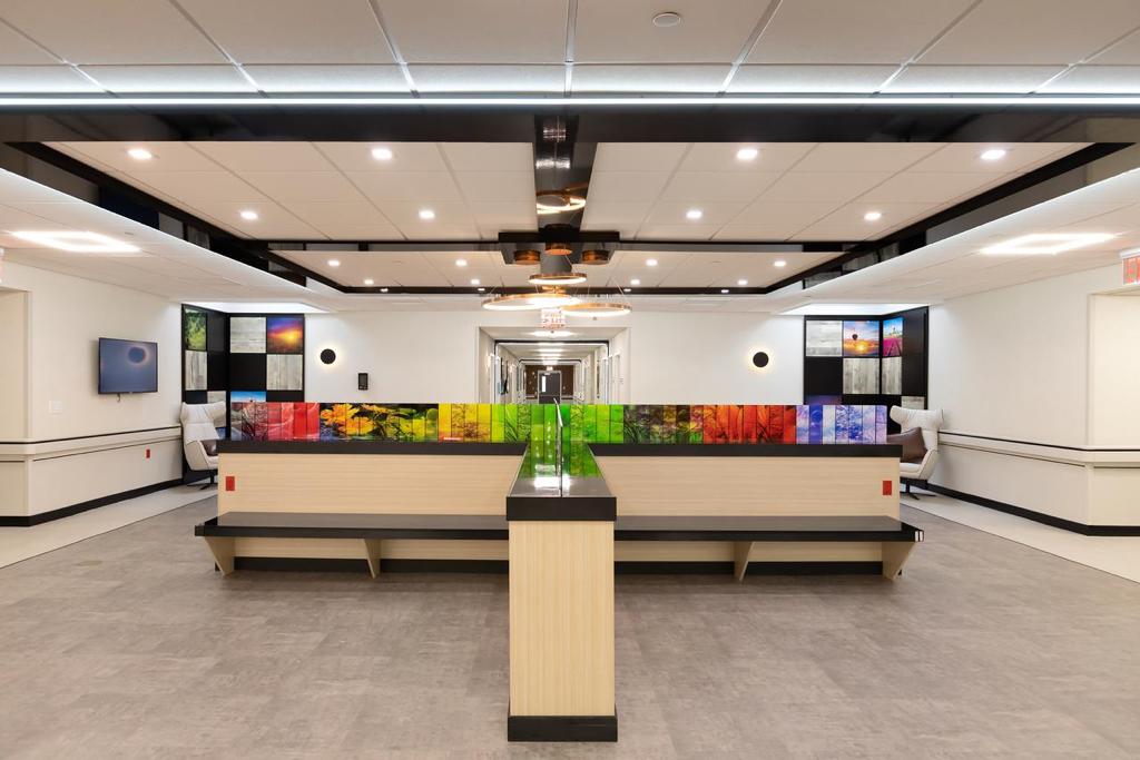 Bright interior common area with colorful decor