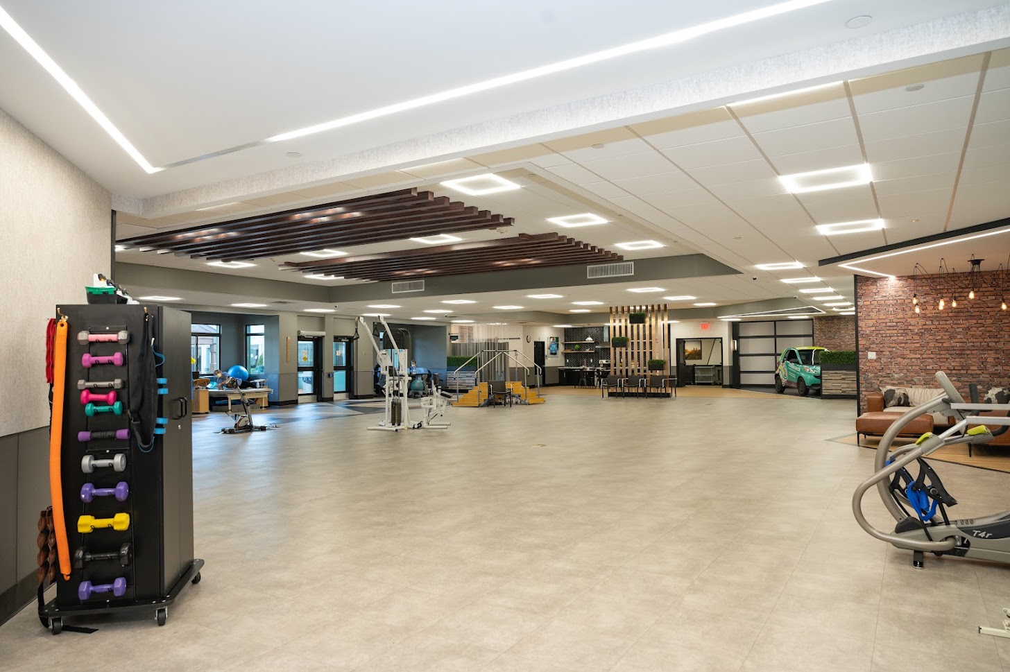 Interior view of a modern fitness room with exercise equipment